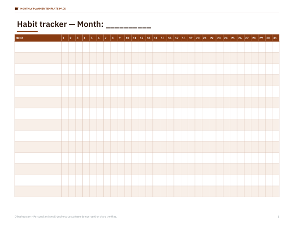 Preview of Printable Monthly Habit Tracker